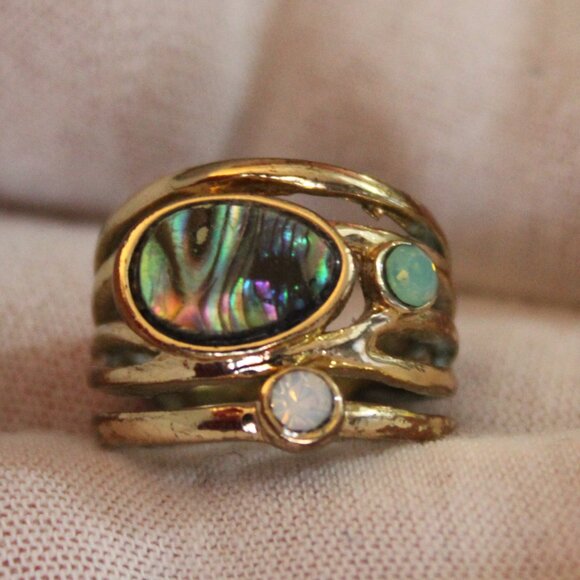 Abalone Rhinestone Abstract Ring - Picture 3 of 8